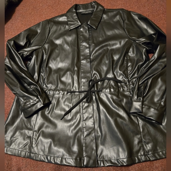 Lane Bryant Jackets & Blazers - LANE BRYANT 18 Black Faux Leather Jacket Snap Front Drawstring Lightweight